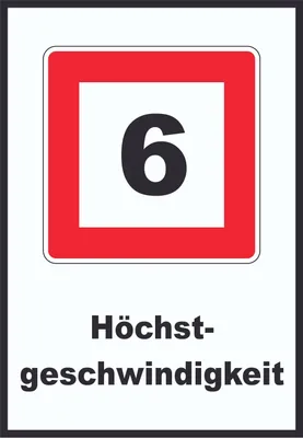 Produktbild von Höchstgeschwindigkeit 6 km/h nicht zu überschreiten Schild mit Symbol und Text A2 (420x594mm)