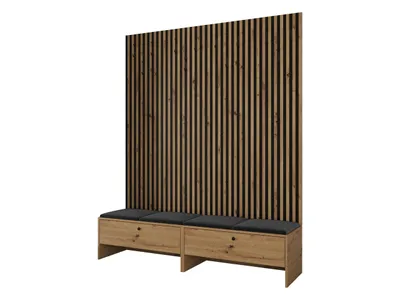 Produktbild von MIRJAN24 Garderoben-Set Balma V, Komplett-Set mit 2x Unterschrank, 4x Gepolstertes Paneel 42x42 (Farbe: Artisan Eiche / Artisan eiche + Schwarz, Manila 18)