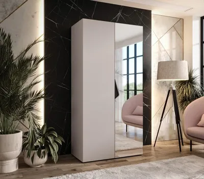 Obrázok produktu pre Úzka šatníková skriňa 100 cm AMARIS 2 so zrkadlom - kašmír / čierny úchyt