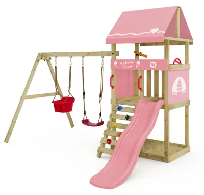 Immagine prodotto di Torre giochi Wickey DinkyHouse con scivolo e altalena doppia in rosa chiaro