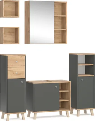 Produktbild von Badmöbel-Set Vicco Senyo Anthrazit 5 Teile, mit Regalen, Model 36444