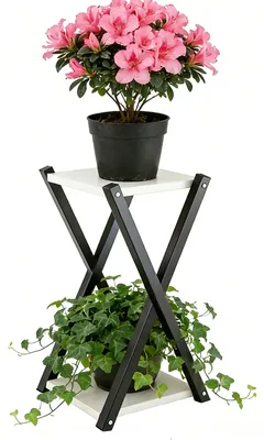 Immagine prodotto di Supporto per piante, design angolare in legno, struttura robusta, colore bianco, dimensioni 27x27x56,5 cm