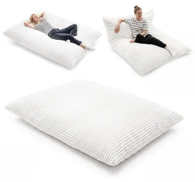 Produktbild von COSTWAY 2-in-1 Sitzsack, Bean Bag mit abnehmbarem Bezug, Riesensitzsack umwandelbar mit Schaumstoff gefüllt, 194 x 139 x 19 cm, Beige