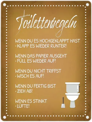 Produktbild von Toilettenregeln Metallschild in gelb mit Toilette Motiv Klo Sauberkeit Hygiene