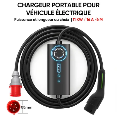 Image de Chargeur EV Junsun, 11 kW, câble 6 mètres, Type 2, triphasé, 6-16 A