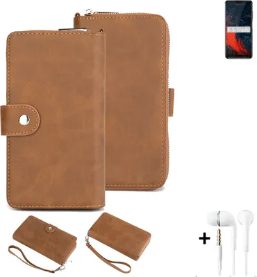 Produktbild von K-S-Trade Handy Schutz Hülle kompatibel mit Elephone E10 + Kopfhörer Portemonnee Tasche Wallet-Case Bookstyle-Etui braun (1x)
