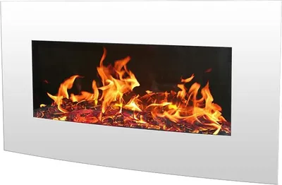 Obrázek produktu pro Elektrický krb – Nástěnný elektrický krb s LED efektem plamene, bílý, 2000 W, 90 x 55 cm – dálkové ovládání – topný výkon 2000 W