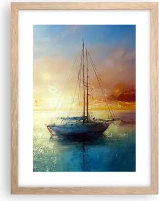 Produktbild von Gerahmtes Poster - Rahmen in heller Eiche - Segelboot Westen die Sonne - 30x40 cm - Wand Bild - Wanddeko - Wandbilder - Wandposter - Bilderrahmen - Bilder - Kunstdruck - Wandbild - P2NPA30x40-4145