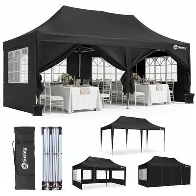 Produktbild von Sekey Faltpavillon 3x6 Wasserdicht mit 6 Seitenwänden, UV50+ Gartenpavillon Partyzelt, Schwarz