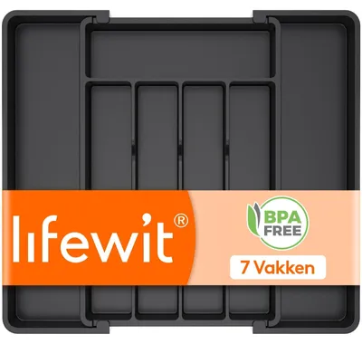 Immagine prodotto di Organizzatore per cassetti per posate - Compatto - Dimensioni da 24 a 41 x 34 cm - Nero - Per cucina
