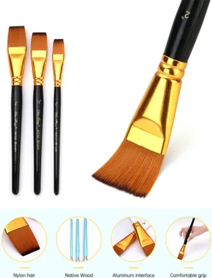 Produktbild von 3PCS Paint Brush Set flache Pinsel für Aquarell und Gouache Malerei Nylon Haar und Holz kurzen Griff Geschenk für Anfänger Student Künstler Zeichnung Kits Art Supplies