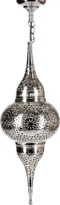 Produktbild von Orientalische Messing Lampe Pendelleuchte Silber Hayati 55cm E27 Lampenfassung | Marokkanische Design Hängeleuchte Leuchte | Orient Lampen für Wohnzimmer, Küche oder Hängend über den Esstisch
