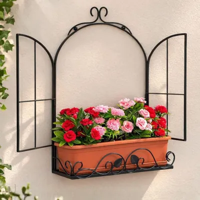 Produktbild von DanDiBo Pflanzenhalter Wand Wandblumenhalter Fenster Schwarz Metall 50 cm Hängend Blumentopfhalter Blumenhalter Blumenständer Blumenregal Wandregal Regal