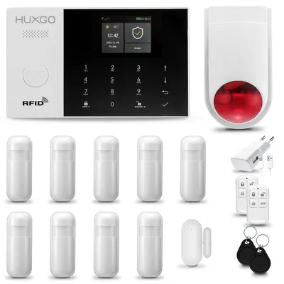 Immagine prodotto di HUXGO HXA005: Sistema di allarme wireless WiFi + GSM 4G con sirena wireless, sistema di allarme per la casa dotato di 9 sensori di movimento PIR, 1 sensore per porte e finestre, compatibile con l'app Tuya