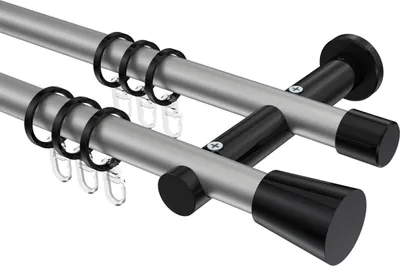 Produktbild von Interdeco Gardinenstange / Vorhangstange Silbergrau / Schwarz, Typ Platon Sitra (Konus), 20 mm Ø 2-läufig, 160 cm