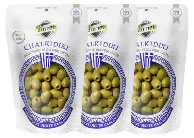 Zdjęcie produktu dla Dumet, oliwa z oliwek z Chalkidiki, grecka, zielona, bez pestek, 150g, zestaw 3 sztuk
