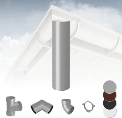 Produktbild von RAINWAY L Regenrinnen System (Fallrohr grau) - PVC-U Kunststoff in 4 Farben, für Dachflächen > 100m² empfohlen, Regenfallrohr PVC Plastik Gartenhaus