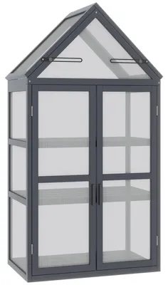 Produktbild von Frühbeet - Mini-Gewächshaus - 3 Ebenen - Doppeltüren - Holzrahmen - Polycarbonatplatten - Grau
