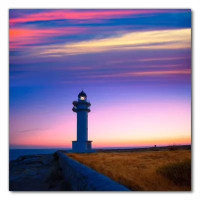 Produktbild von Wallario selbstklebende Möbelfolie/ Tischdecke für Innen und Außen, Größe: 80 x 80 cm - Leuchtturm am Abend auf den Balearen Malerischer Himmel