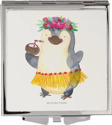 Produktbild von Mr. & Mrs. Panda Schminkspiegel Pinguin Kokosnuss - Weiß - Geschenk, Hawaii, Kosmetikspiegel, Reise Spiegel, Klappbarer, Tanzen, Urlaub, Aloha, Kleiner, Erholt