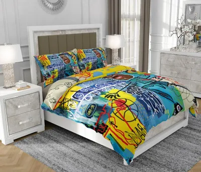 Produktbild von Bettwäsche 140x200 cm + 2x70x80 cm, 3-teilig, 100% Baumwolle, Satin, Reißverschluss, gemustert, Bunt - SOVIO | So.0086