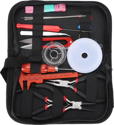 Image de Kit de fabrication de bijoux, r?gle, aiguille, fil, outil manuel, pince, tissu Oxford, sacoche ? outils, ciseaux, sacoche en cuir, accessoires, kit de fermeture ? glissière, 22 pi?ces, pince DIY,
