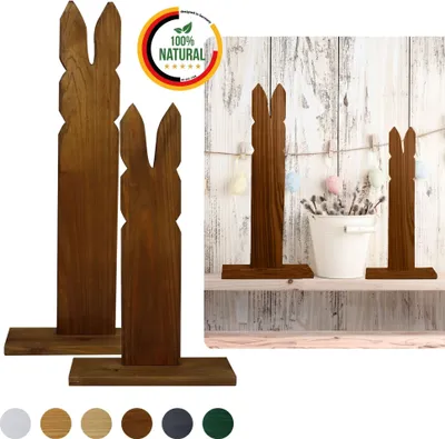 Produktbild von Floranica 2er SET Osterdeko Hase aus Holz Braun 40 und 50 cm Hoch DIY Deko Figur Ostern Frühling