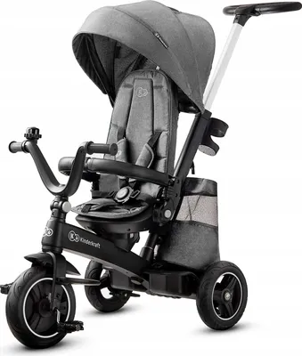 Zdjęcie produktu dla Kinderkraft EASYTWIST - rowerek trójkołowy 5w1 - siedzisko obrotowe 360° - daszek UPF50+ - oponypoliuretan - regulowany uchwyt dla rodzica - 5-punktowe pasy bezpieczeństwa - szary