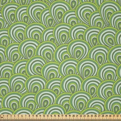 Produktbild von ABAKUHAUS Feder Microfaser Stoff als Meterware , Pfau-Entwurf mit Bullaugen-Kreis-Muster in den Grün-Schatten-wild lebenden Tieren, 10 M (230 x 1000 cm), Apfelgrün Farngrün