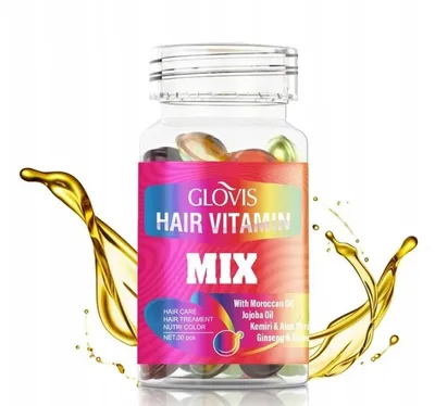 Produktbild von GLOVIS Hair Vitamin Oil MIX 30pcs - Vitaminölkapseln mit Olivenöl Haarserum Arganöl Rizinusöl Jojoba Gesundes glänzendes Haar