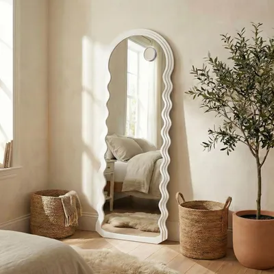 Produktbild von SONGMICS Wellenförmiger Standspiegel, Ganzkörperspiegel mit Vergrößerungsspiegel, für Wohnzimmer, Schlafzimmer, Flur, weiß