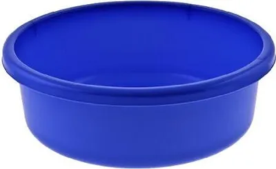 A blue plastic basin is shown against a white background.