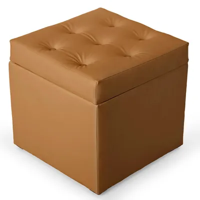 Produktbild von MG Design Sitzhocker mit Stauraum in Braun 50 x 50 cm - Gepolsterter Polsterhocker aus Kunstleder mit Deckel für Wohnzimmer, Schlafzimmer oder Flur