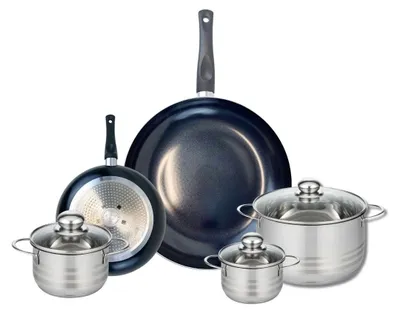 Image de Ensemble de 2 Poêles de cuisson 20 et 32 cm et 3 faitouts 12, 14 et 20 cm Elo Prima Brillant