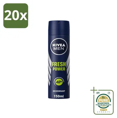 Productafbeelding van 20 x NIVEA MEN Deodorant Spray Fresh Power - 150 ml - Voorraadverpakking - 20 stuks