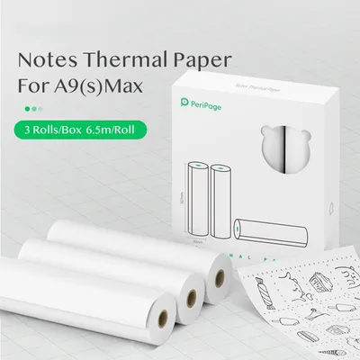 Zdjęcie produktu dla PeriPage 107 x 30 mm Notes Thermal Paper Roll BPA-Free Nieprzylepny papier do drukowania paragonów Wodoodporny Olejoodporny Odporny na tarcie do bezprzewodowej drukarki termicznej PeriPage A9 Max/A9s Max Mini BT, 3 rolki