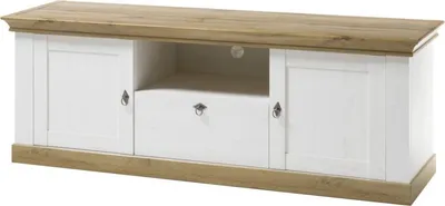 Produktbild von Landhaus TV-Lowboard LINARES-61 in Pinie weiß / Wotan Eiche Nb., mit Kabeldurchlass - B/H/T ca.: 183/64/52 cm