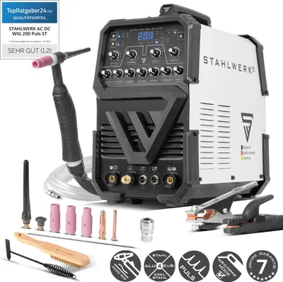 Produktbild von STAHLWERK Schutzgasschweißgerät AC/DC WIG 200 Puls ST – IGBT-Inverter mit AC-Modus, MMA bis 200 A, Pulsfunktion, 2T & 4T-Modus, für Alu & Dünnblech