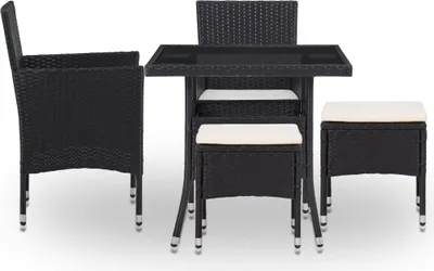 Produktbild von vidaXL 5-tlg. Garten-Essgruppe Schwarz Poly Rattan und Glas