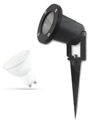 Image de LAMPE DE JARDIN Piquet de terre Réflecteur GU10 3000 K/4000 K 230 V Noir IP65 Projecteur d'extérieur