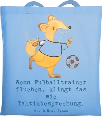Produktbild von Mr. & Mrs. Panda Tote Bag Fußballtrainer Taktik - Sky Blue - Geschenk, Stoffbeutel, Berufe, Jutebeutel, Tasche, kreative Geschenke, fluchen, Beruf, Laptoptasche, Team