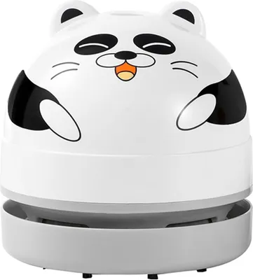 A cute, cartoon-style mini desktop vacuum cleaner shaped like a panda.