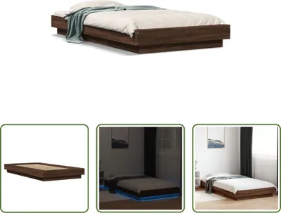 Produktbild von The Living Store Bettgestell mit LED Braun Eichen-Optik 100x200 cm Holzwerkstoff