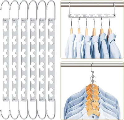 Produktbild von 6 Stück Kleiderbügel Platzsparend Metall Magic Bügel rutschfeste Schrank Organizer, für Hosen Jeans Anzug Kleider, geeignet für Kleiderschrank Aufbewahrung