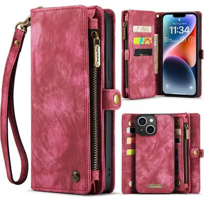 Produktbild von Caseme 008 iPhone 15 Plus Hülle, abnehmbare 2-in-1 Klapphülle mit Geldbörsenfunktion - Rot
