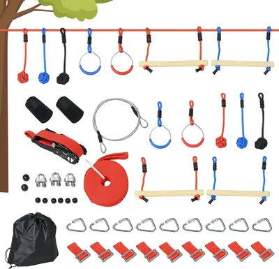 Produktbild von Ninja Kletterset, Slackline, 30-teilig, 10 m Seil, für Kinder 3-6 Jahren