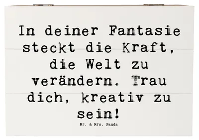 Produktbild von Mr. & Mrs. Panda Box Spruch Die Freude an der Kreativität entdecken 22 x 15 cm - Weiß - Geschenk, fotobox, Vertrauem, Aufbewahrungsbox Holz, Zuversicht, Schatzkiste