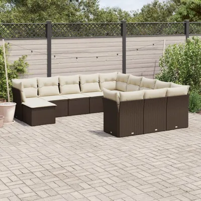Produktbild von Design 12-tlg. Garten-Sofagarnitur mit Kissen Braun Poly Rattan, Gartenmöbel-Sets 2024 Neu
