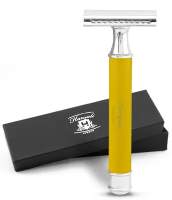 Produktbild von De Rasierhobel für Damen und Herren, glatter Metallgriff, Gelb Packung, Rutschfester Nassrasierer aus hochwertigem Messing Silber, Abwaschbar 11 cm