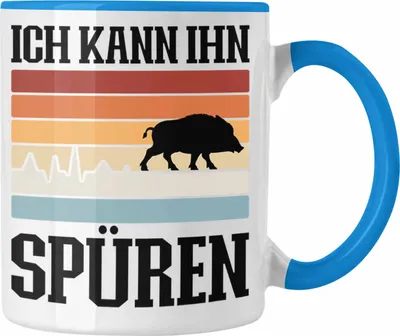 Produktbild von Trendation - Jäger Tasse Geschenk Spruch Jagt Wildschwein Ich Kann Ihn Spüren Wildschwein (Blau)